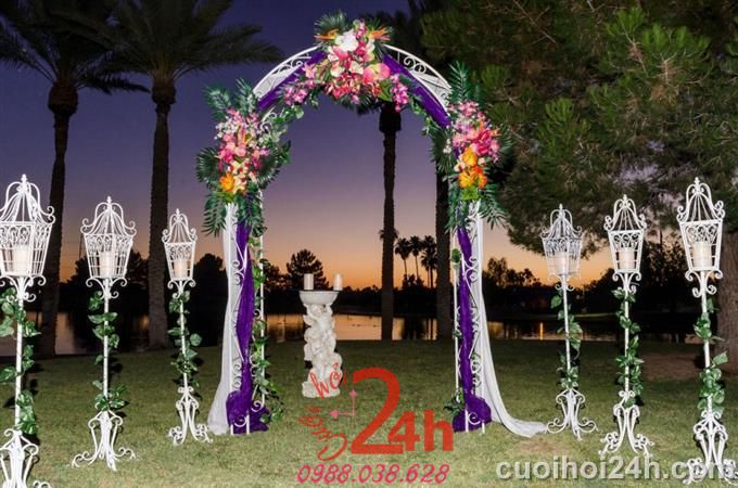 Dịch vụ cưới hỏi 24h trọn vẹn ngày vui chuyên trang trí nhà đám cưới hỏi và nhà hàng tiệc cưới | Cổng cưới hoa vải 03